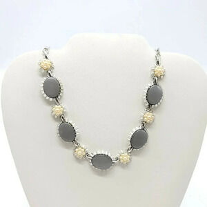 Emmons Grand Duchess 1960 Gray Thermoset Faux Pearl Silver Tone Necklace